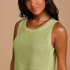 Lulus Get the Look Lime Green Loose Knit Sweater Tank Top
